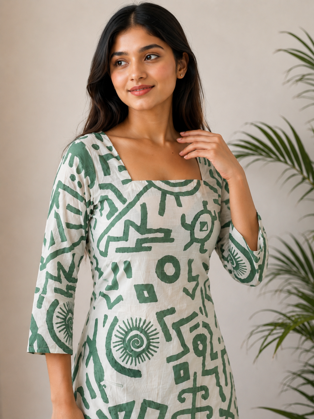Chitrakala Short Kurti - White Green