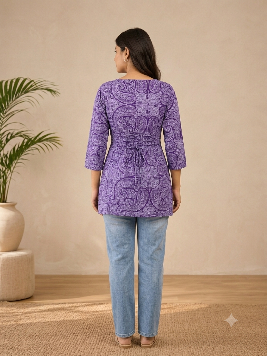 Girah - Purple Square Neck Short Kurti
