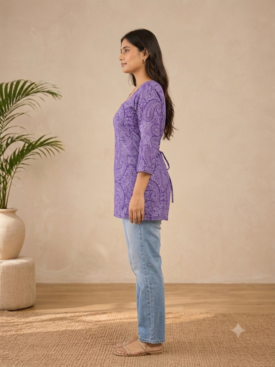 Girah - Purple Square Neck Short Kurti