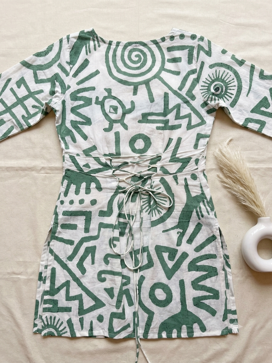 Chitrakala Short Kurti - White Green