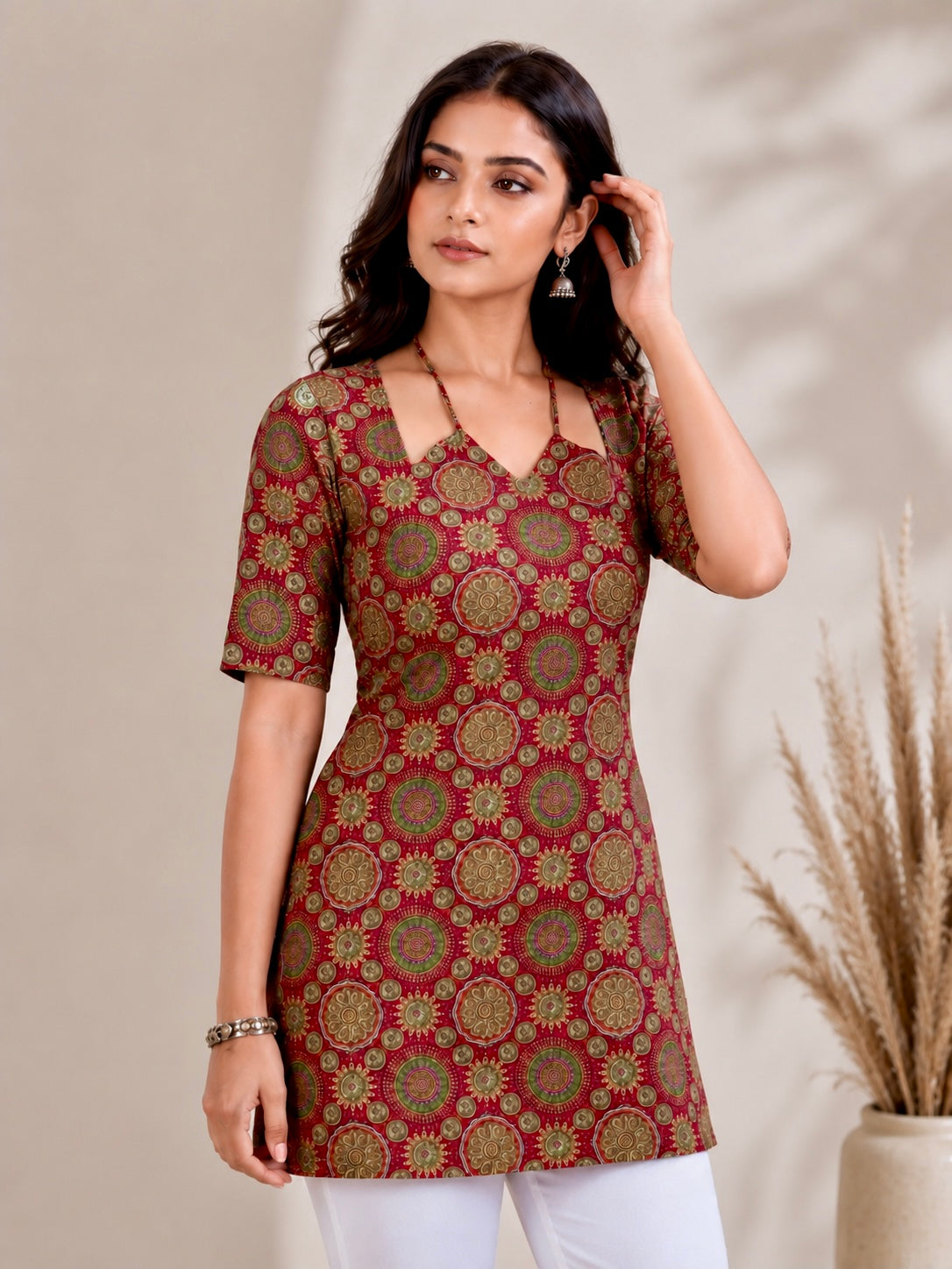Mandala W Neck Kantha Cotton Kurti