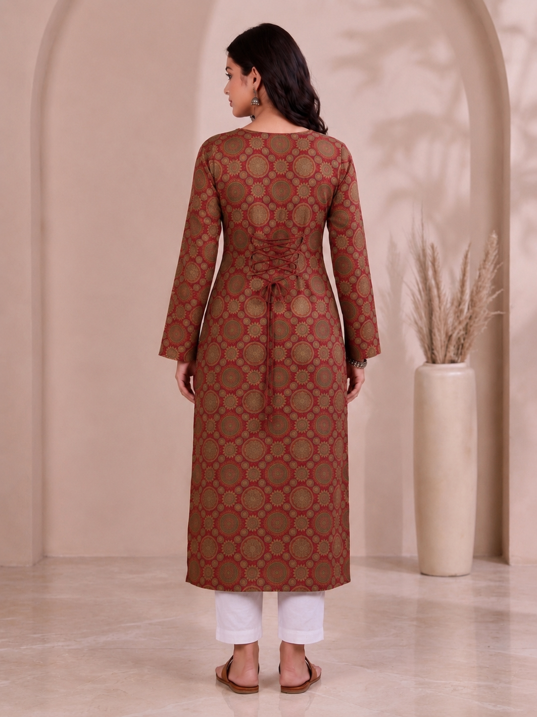 Mandala Print Square Neck Long Cotton Kurti
