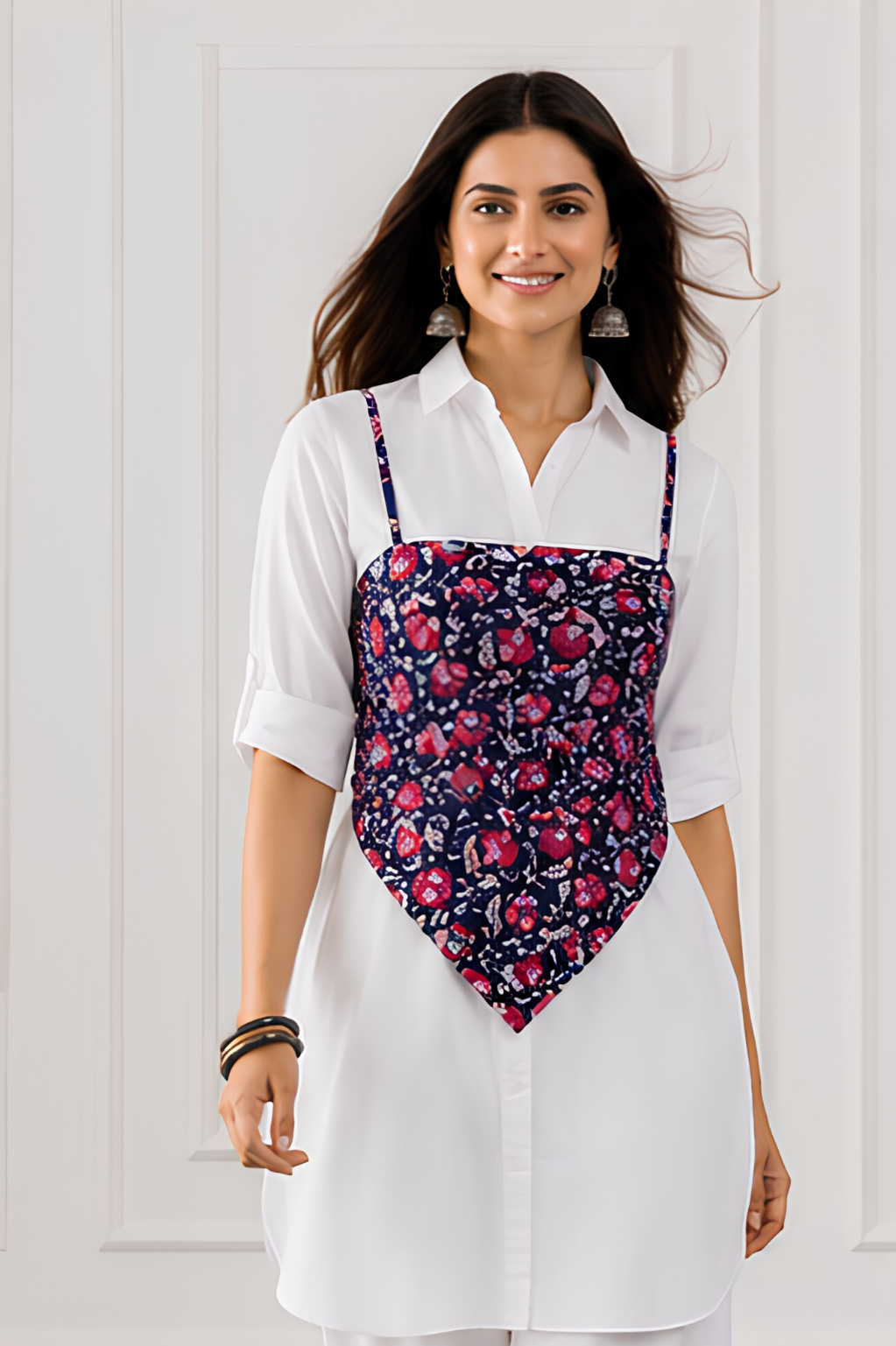 Bue-Pink Tie-Back Top