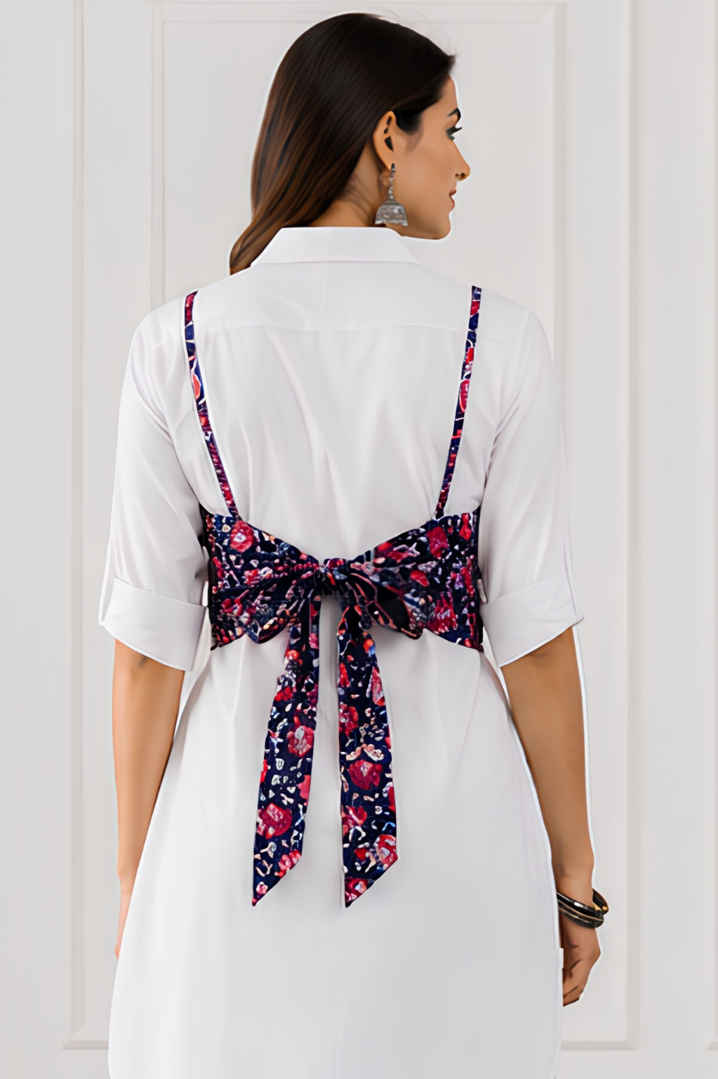 Bue-Pink Tie-Back Top