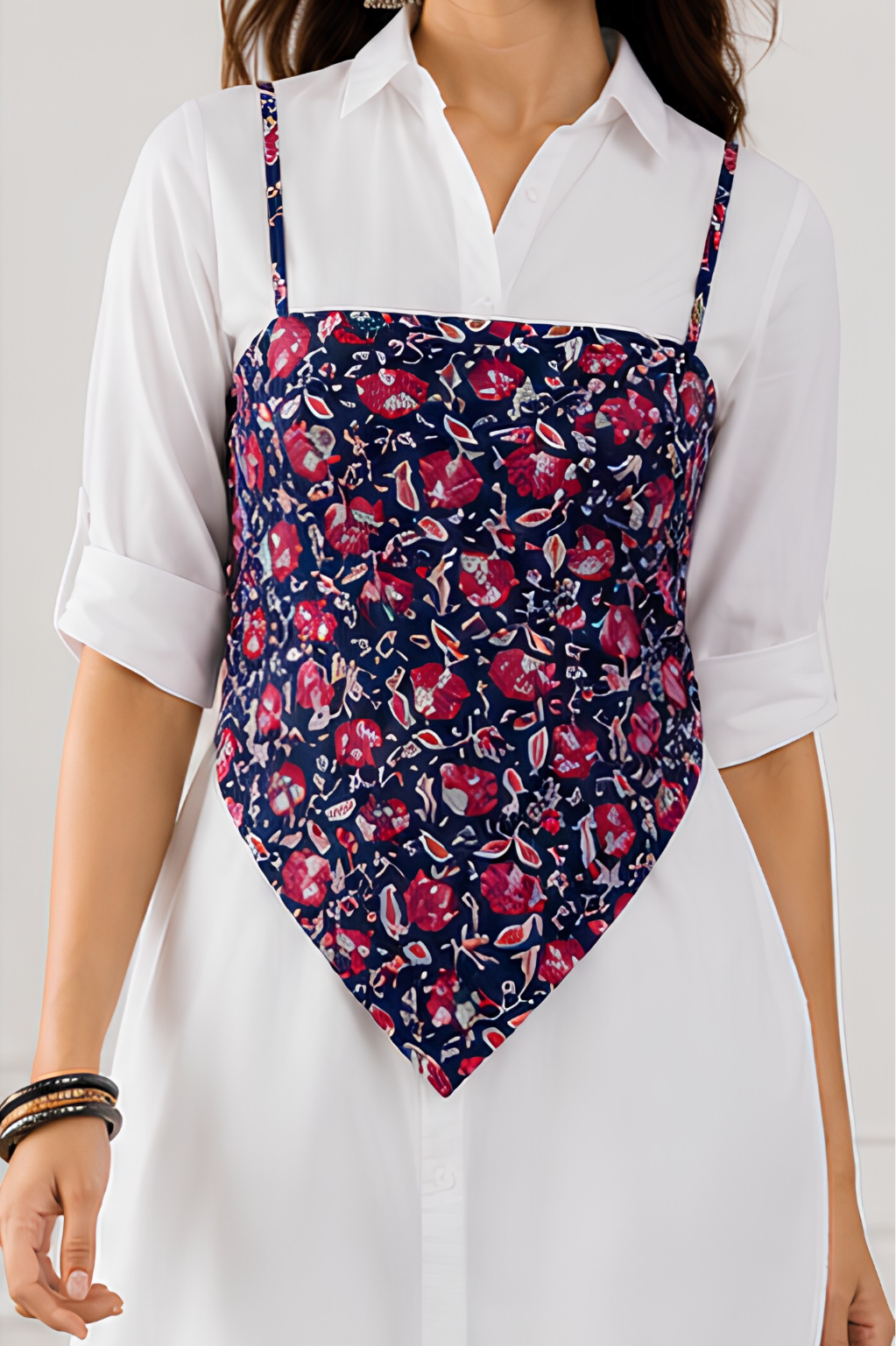 Bue-Pink Tie-Back Top