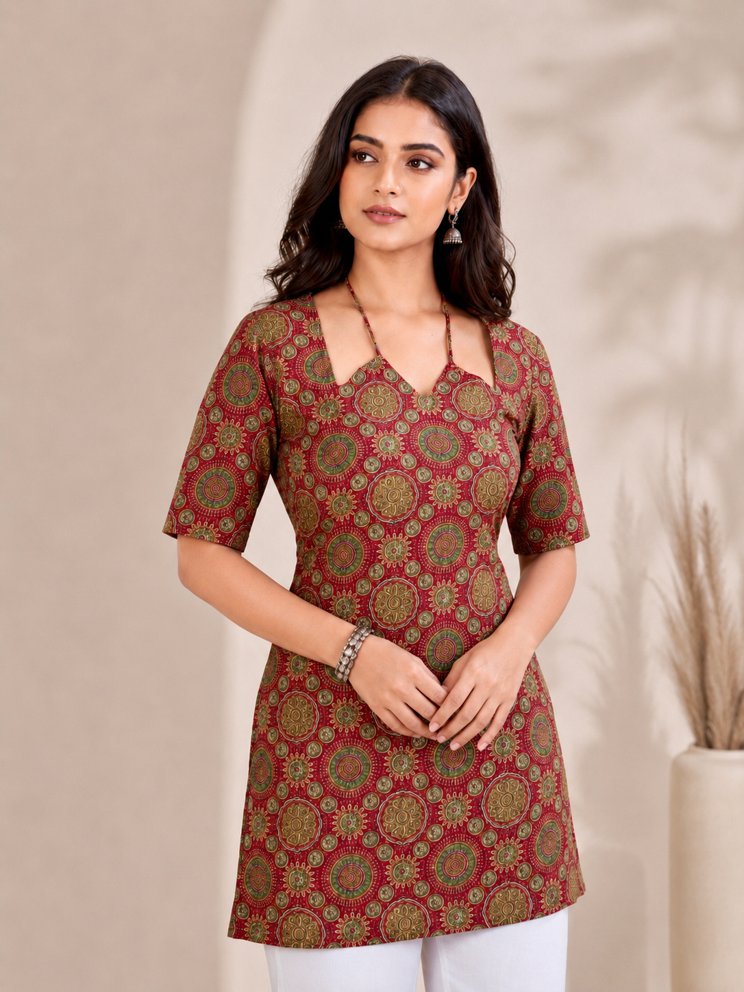 Mandala W Neck Kantha Cotton Kurti