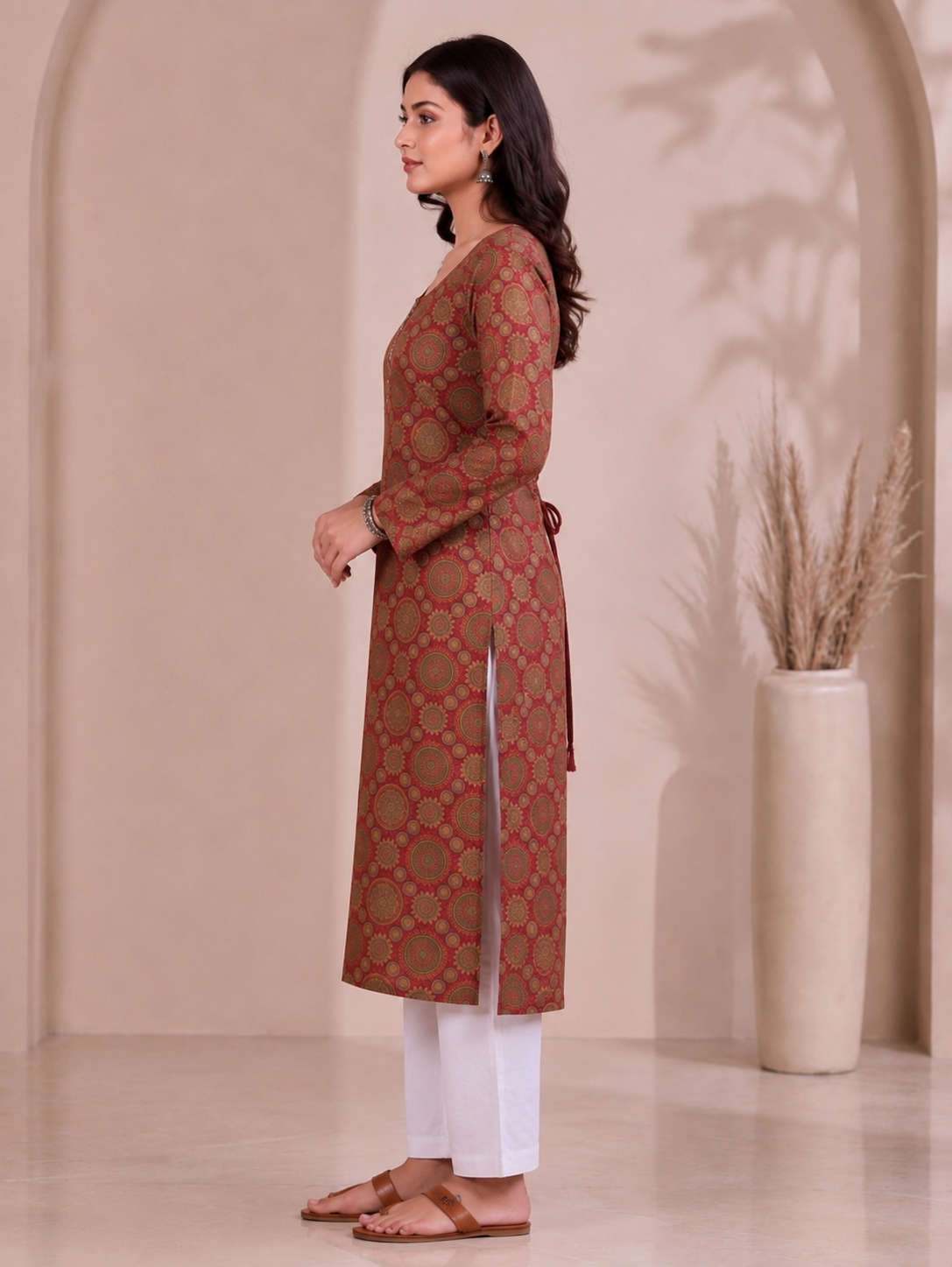Mandala Print Square Neck Long Cotton Kurti