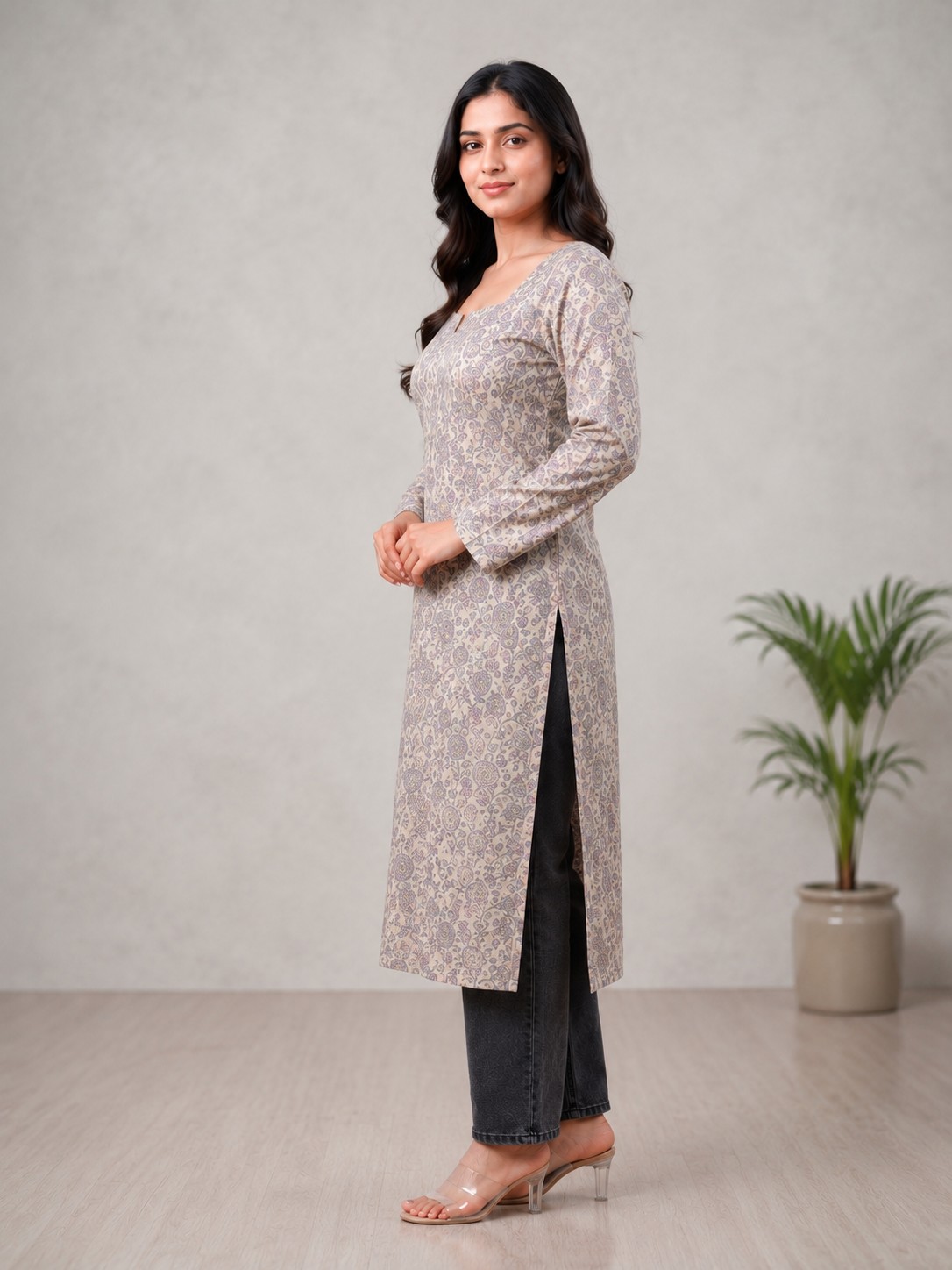 Sage Green - Square Neck Long Kurti