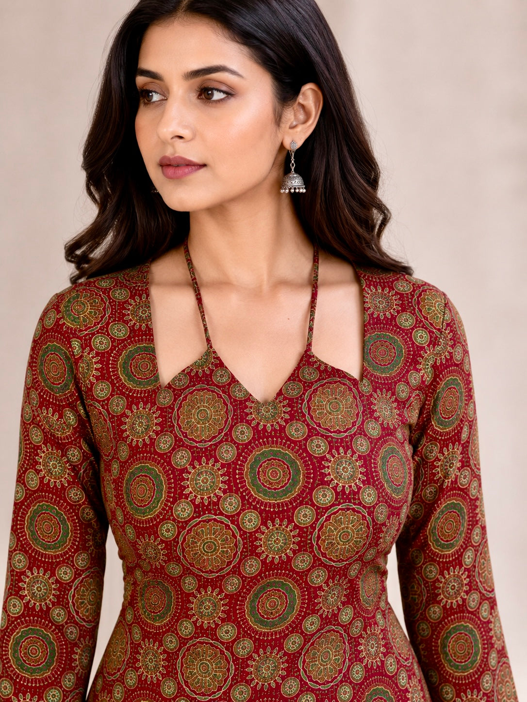 Aarika W Neck Long Kurti Cotton