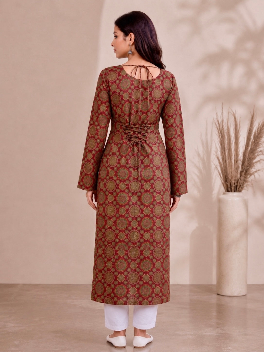 Aarika W Neck Long Kurti Cotton