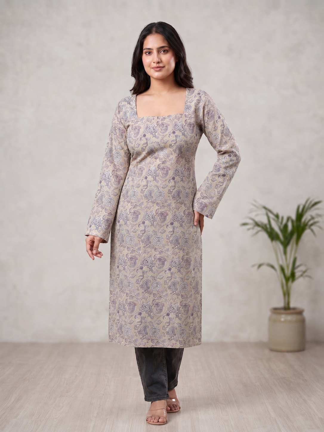 Sage Green - Square Neck Long Kurti