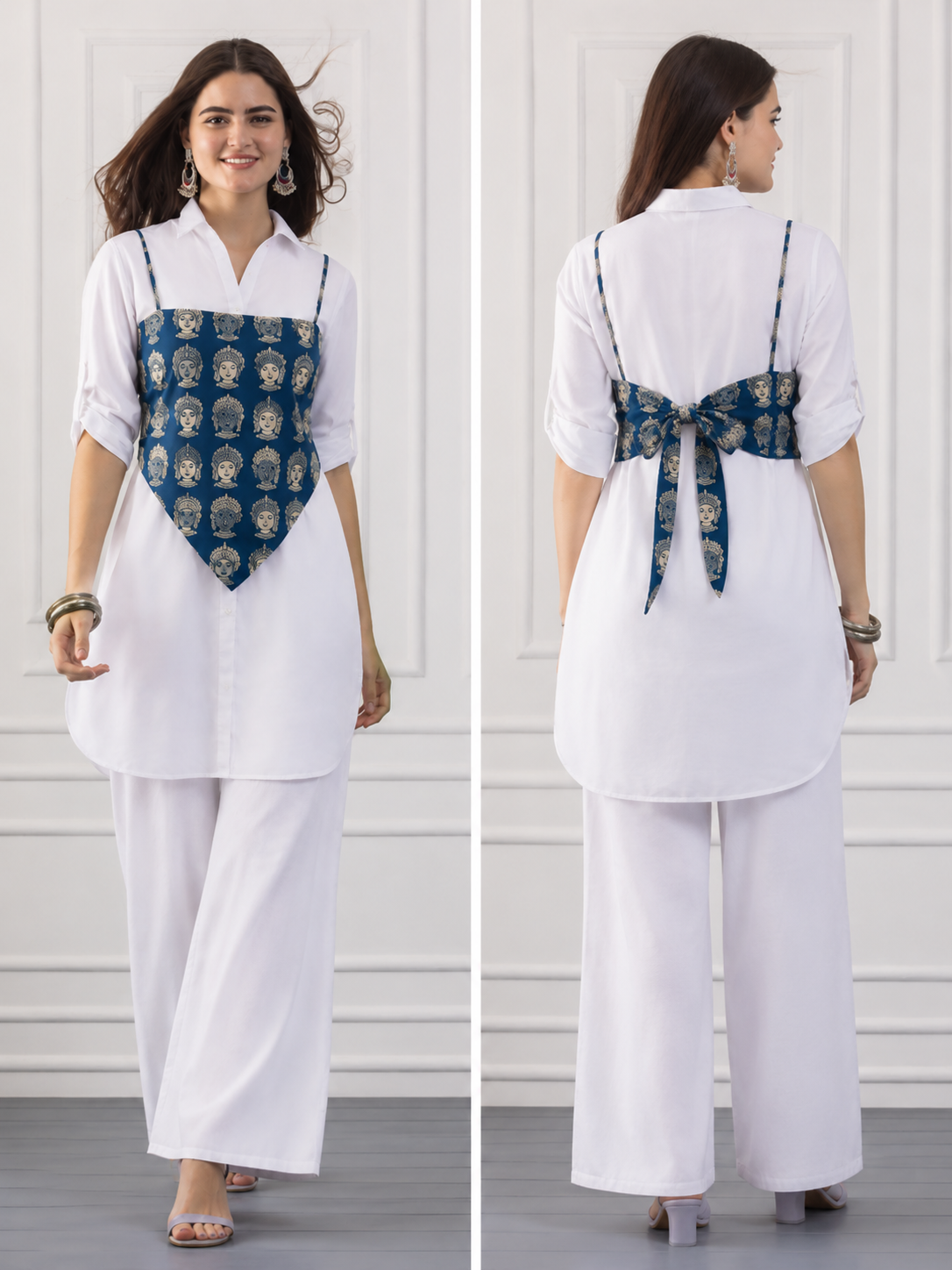 Face Print Tie-Back Top