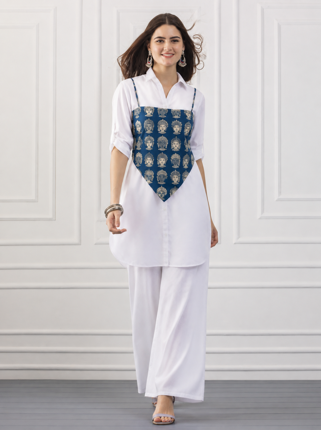 Face Print Tie-Back Top