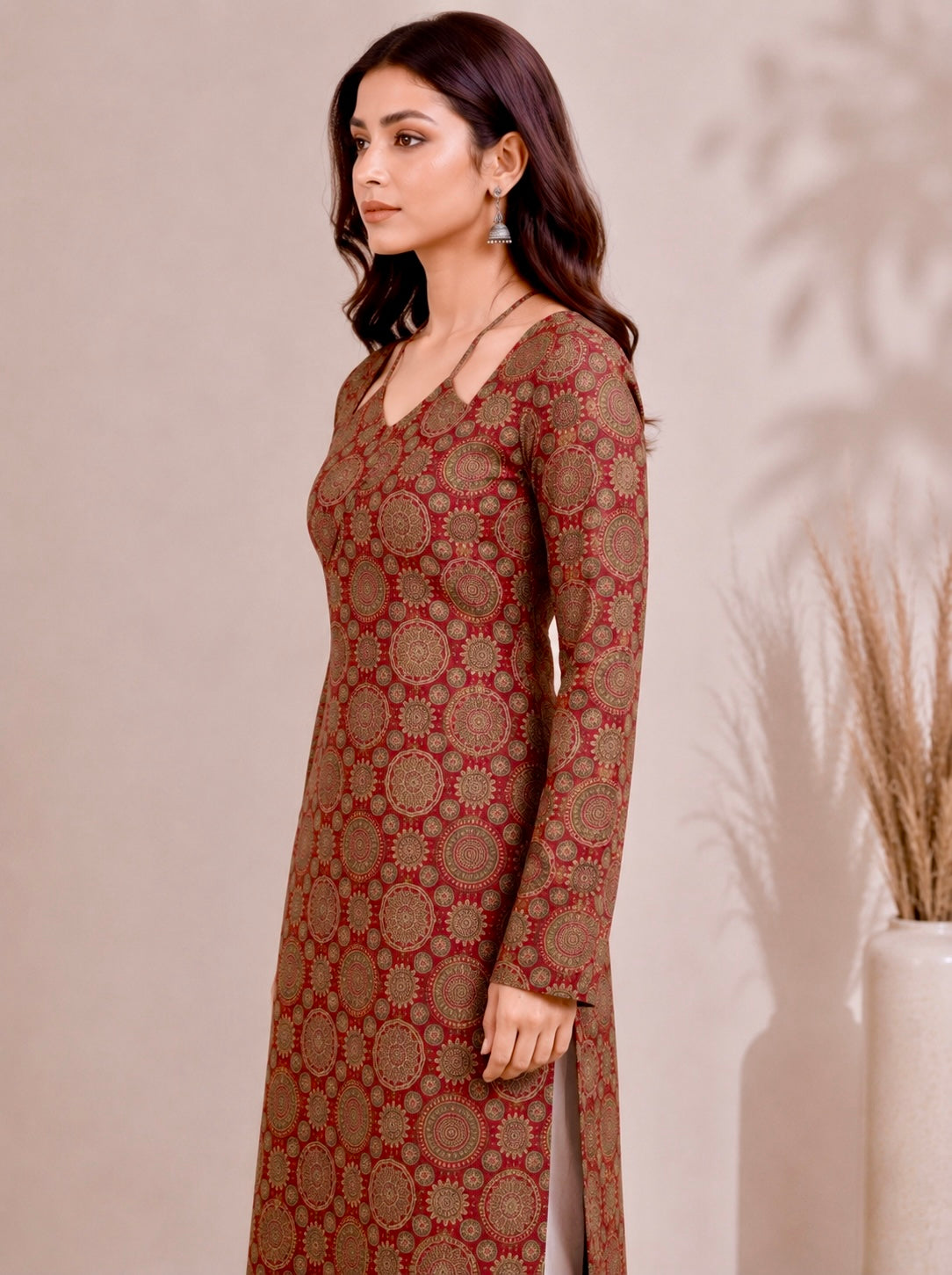 Aarika W Neck Long Kurti Cotton