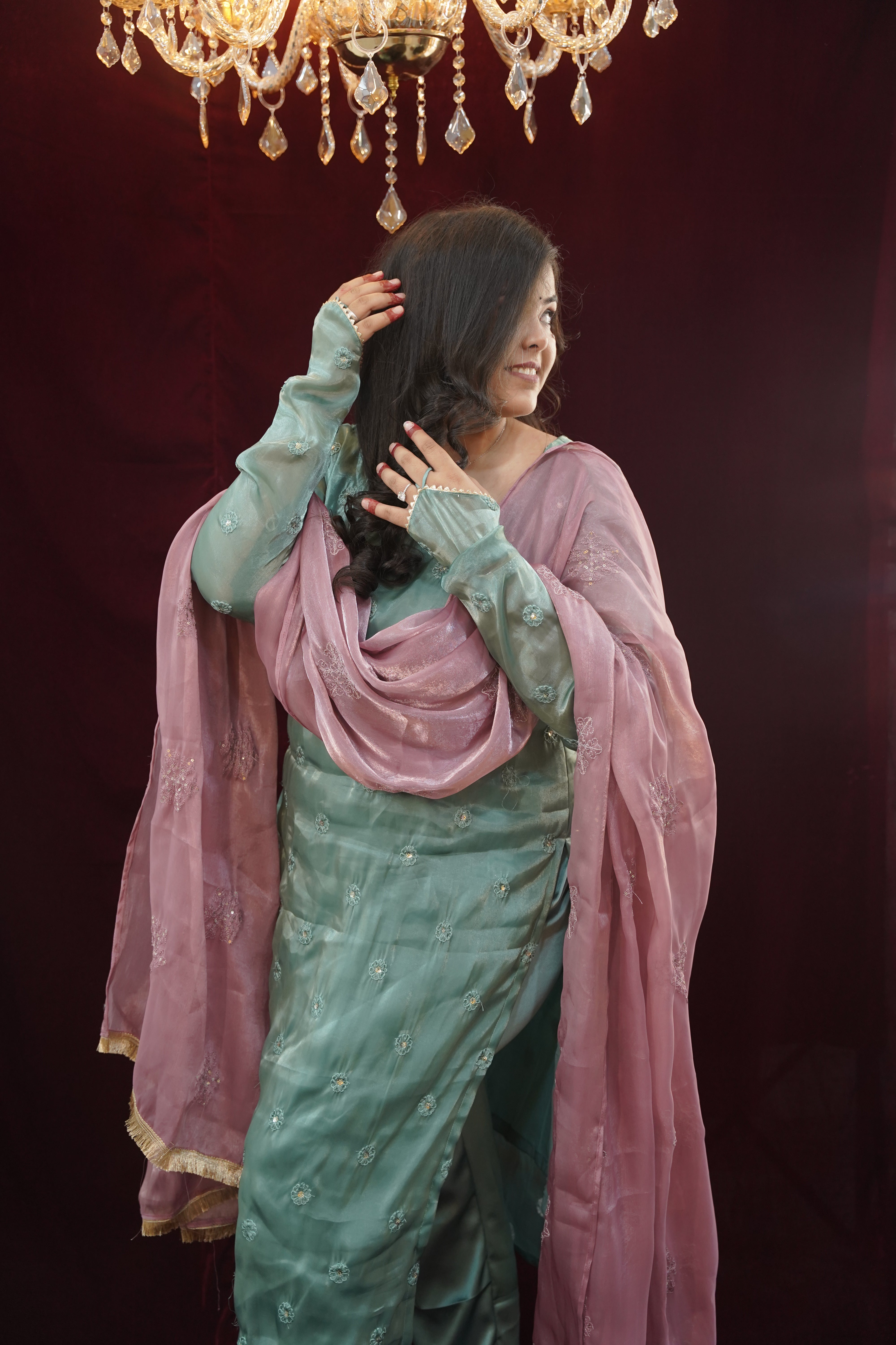 Sanjh Pakistani Suit with sleeve ring