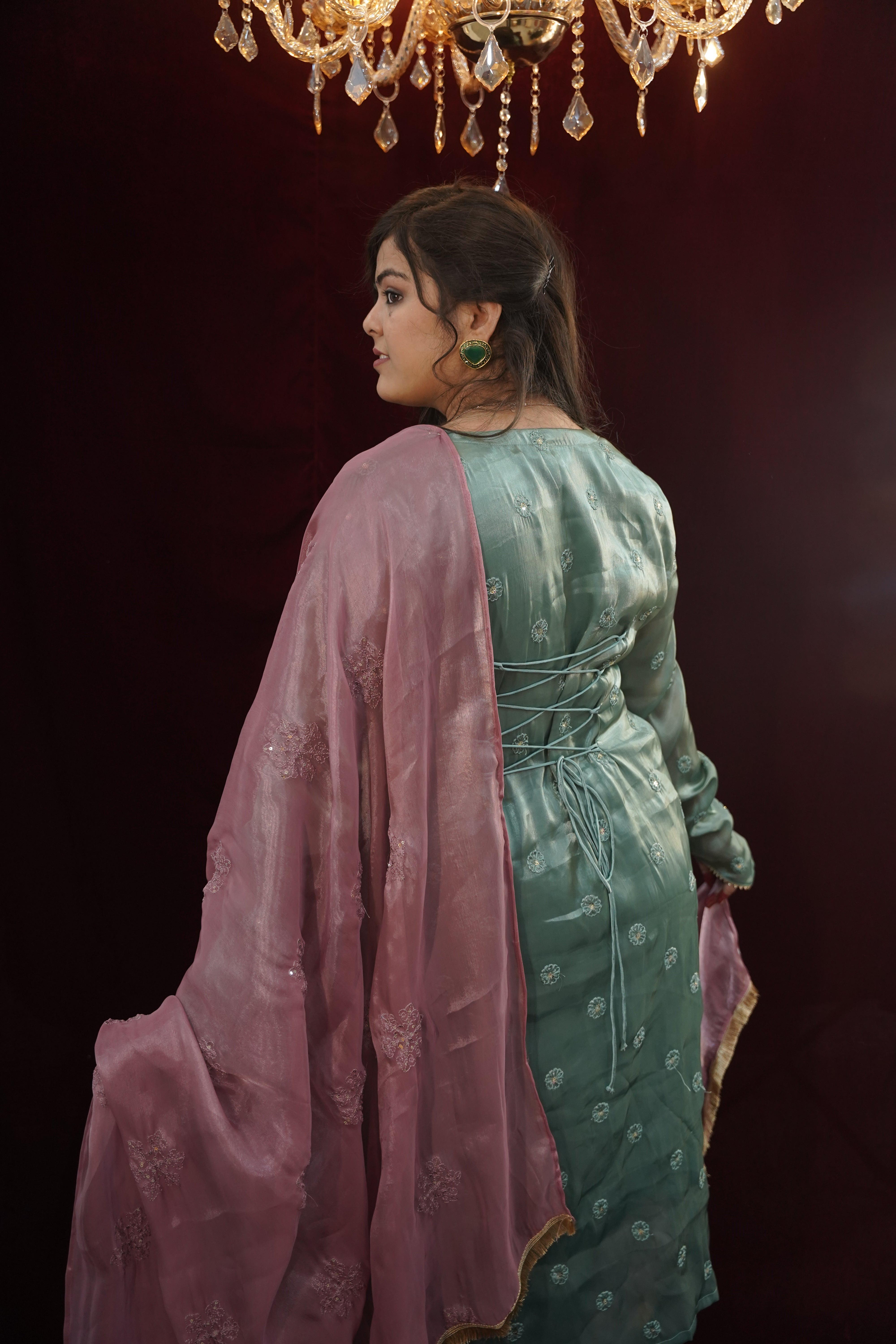Sanjh Pakistani Suit with sleeve ring