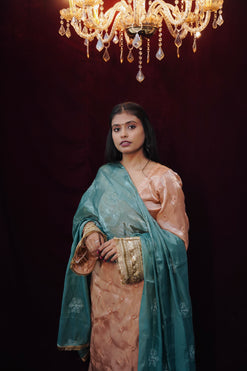 Hania Pakistani Peach Suit with Bell Sleeves