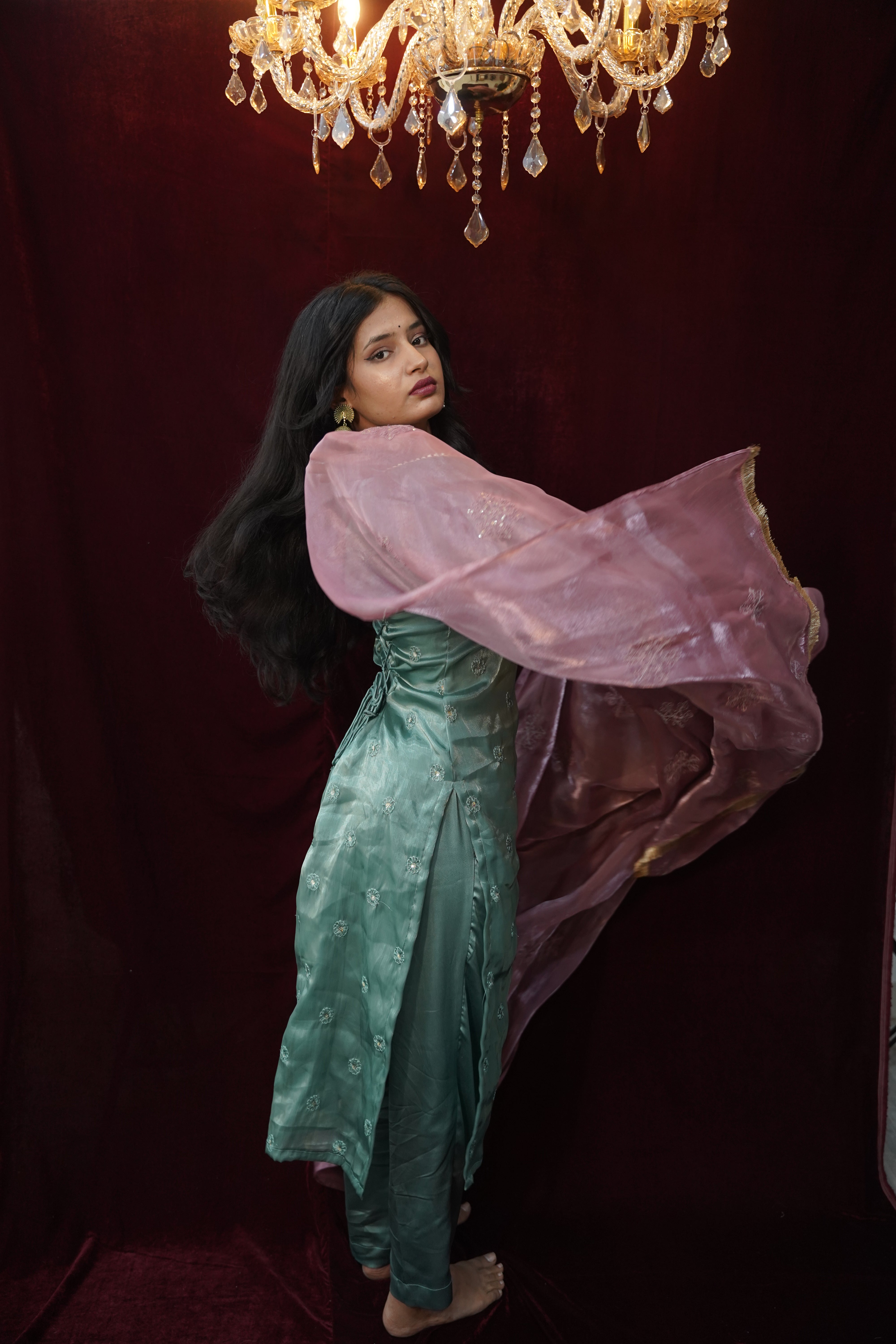 Sanjh Pakistani Suit with sleeve ring