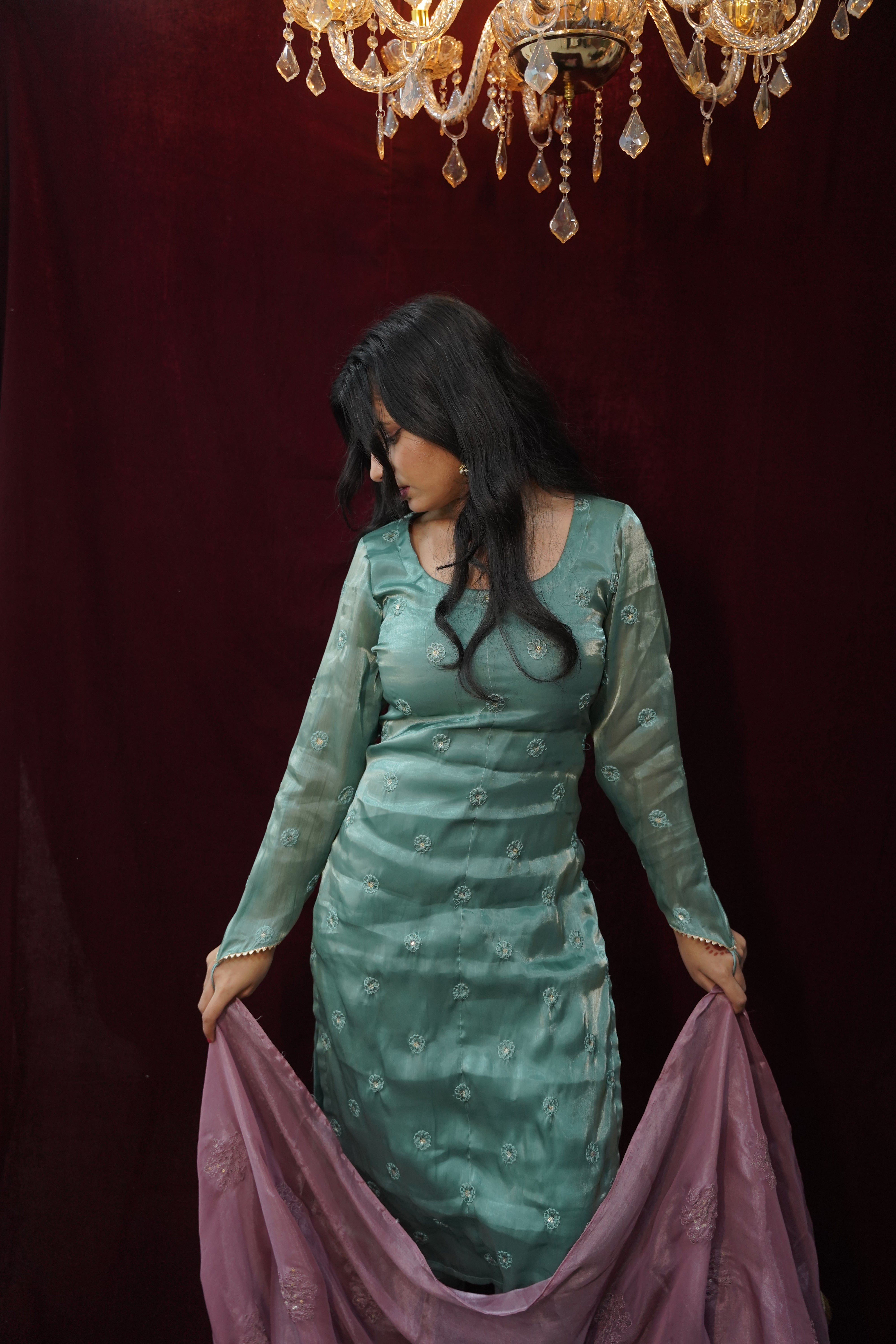 Sanjh Pakistani Suit with sleeve ring