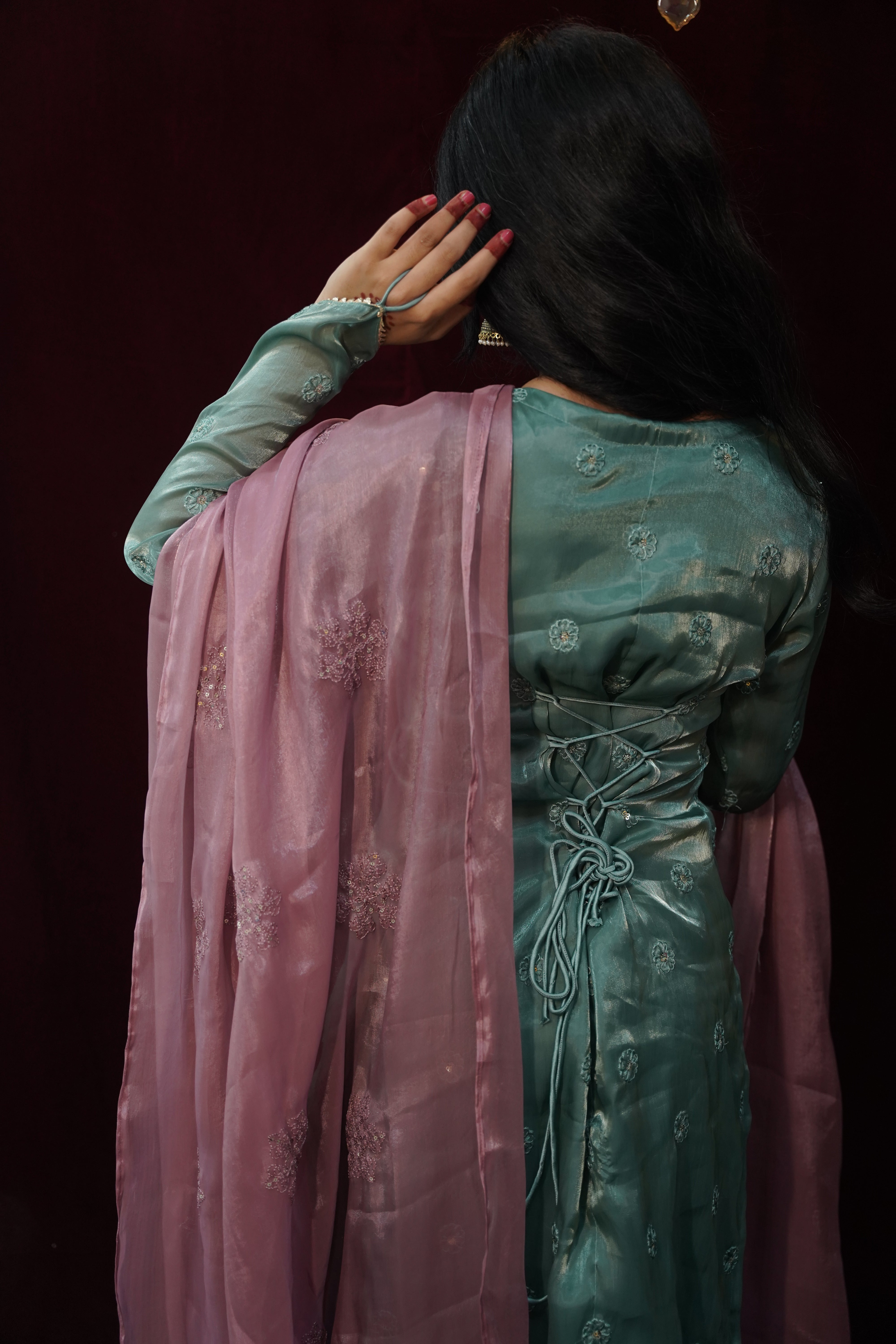 Sanjh Pakistani Suit with sleeve ring