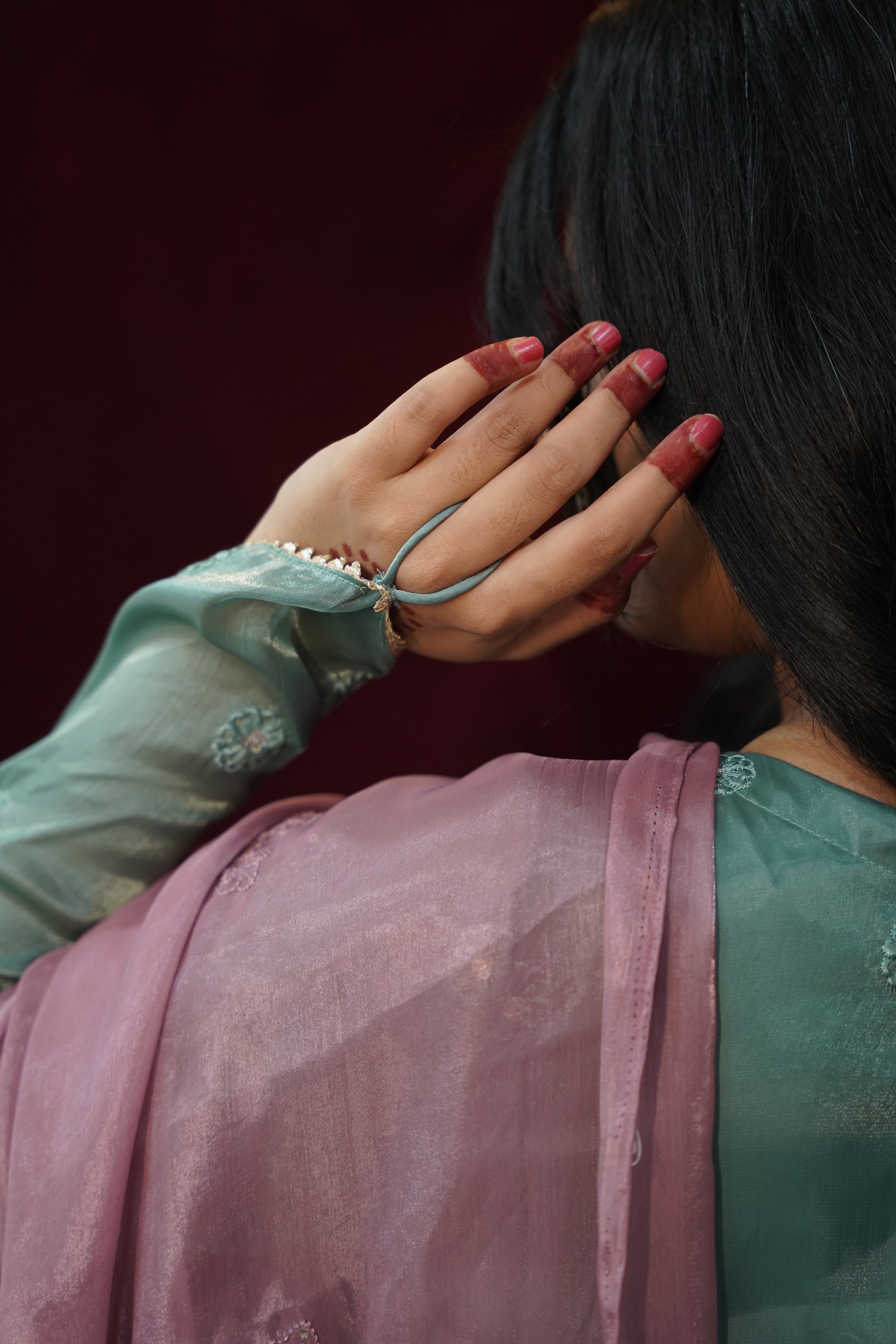 Sanjh Pakistani Suit with sleeve ring
