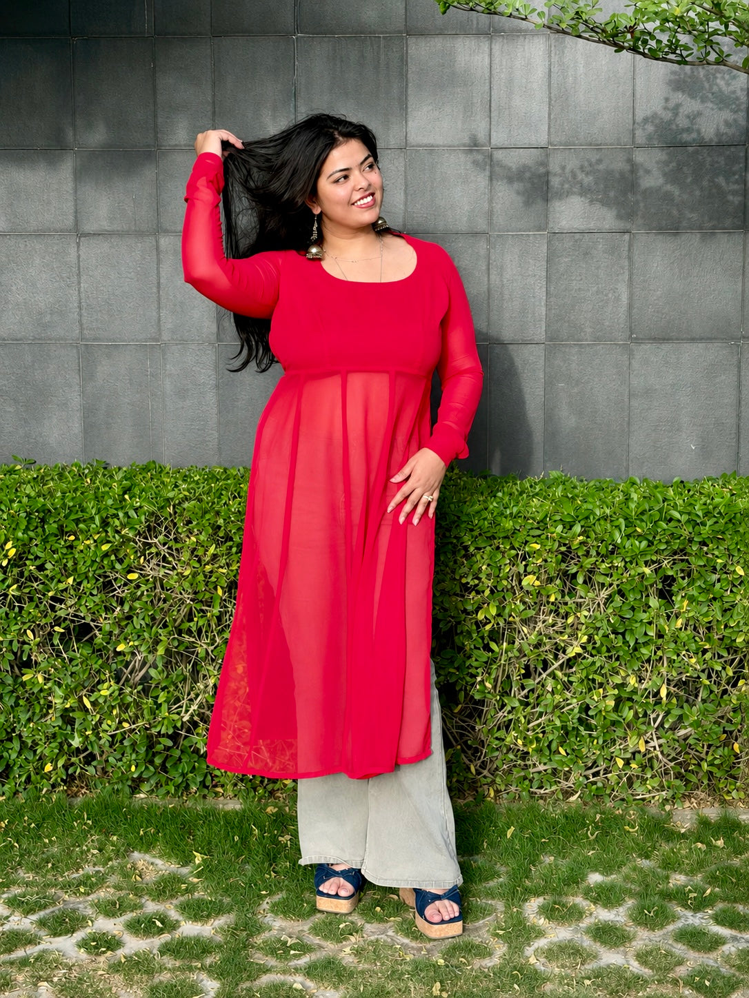 Myra Long Kurti - Red
