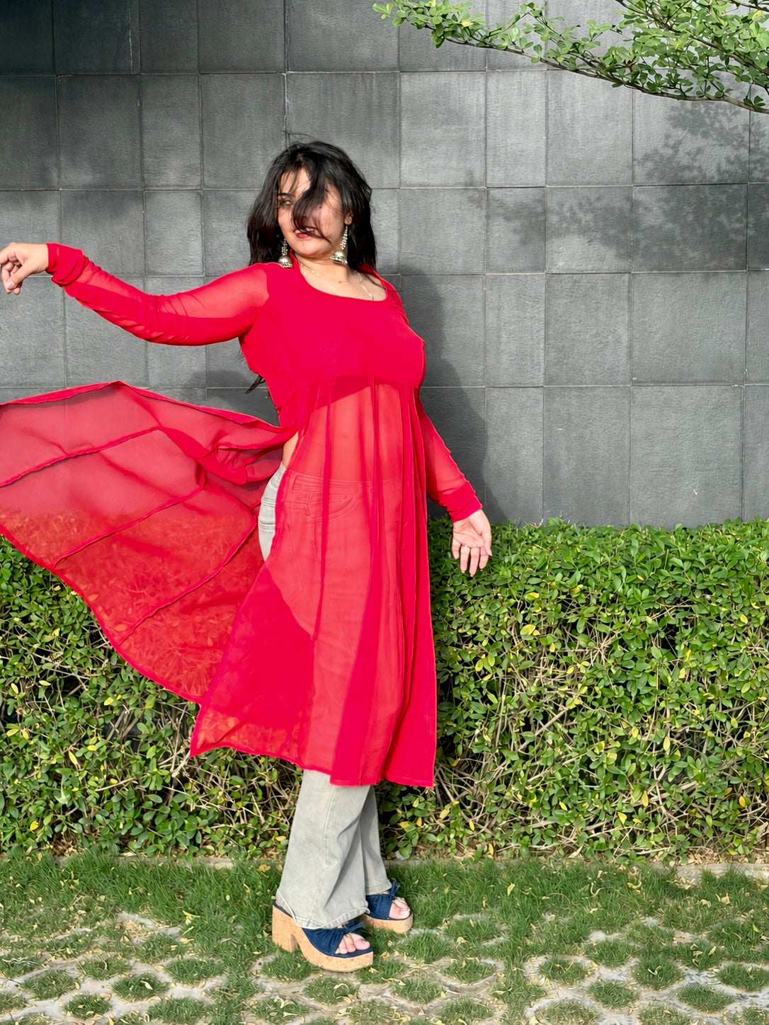 Myra Long Kurti - Red