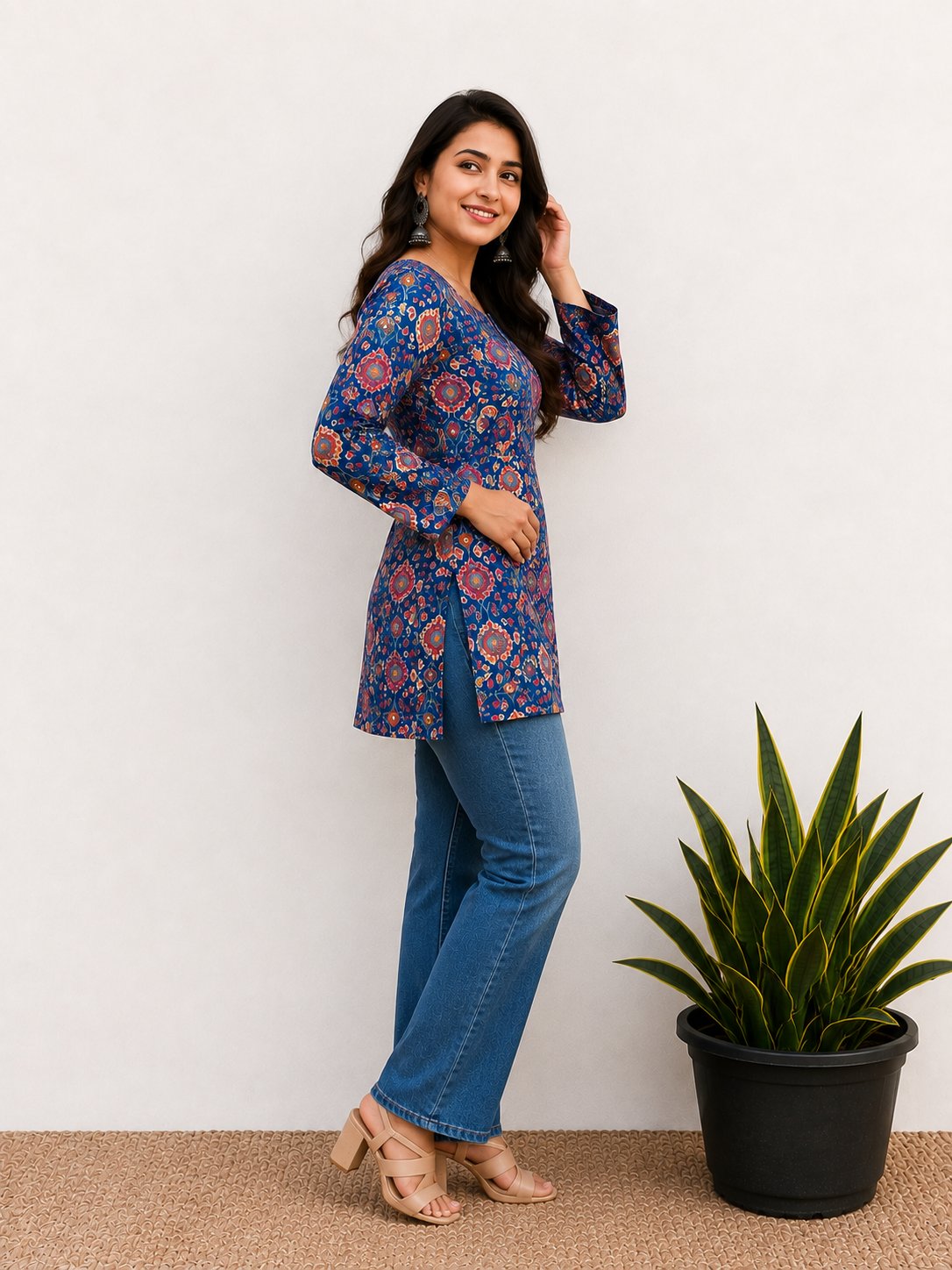 Sanjh Blue Short Kurti