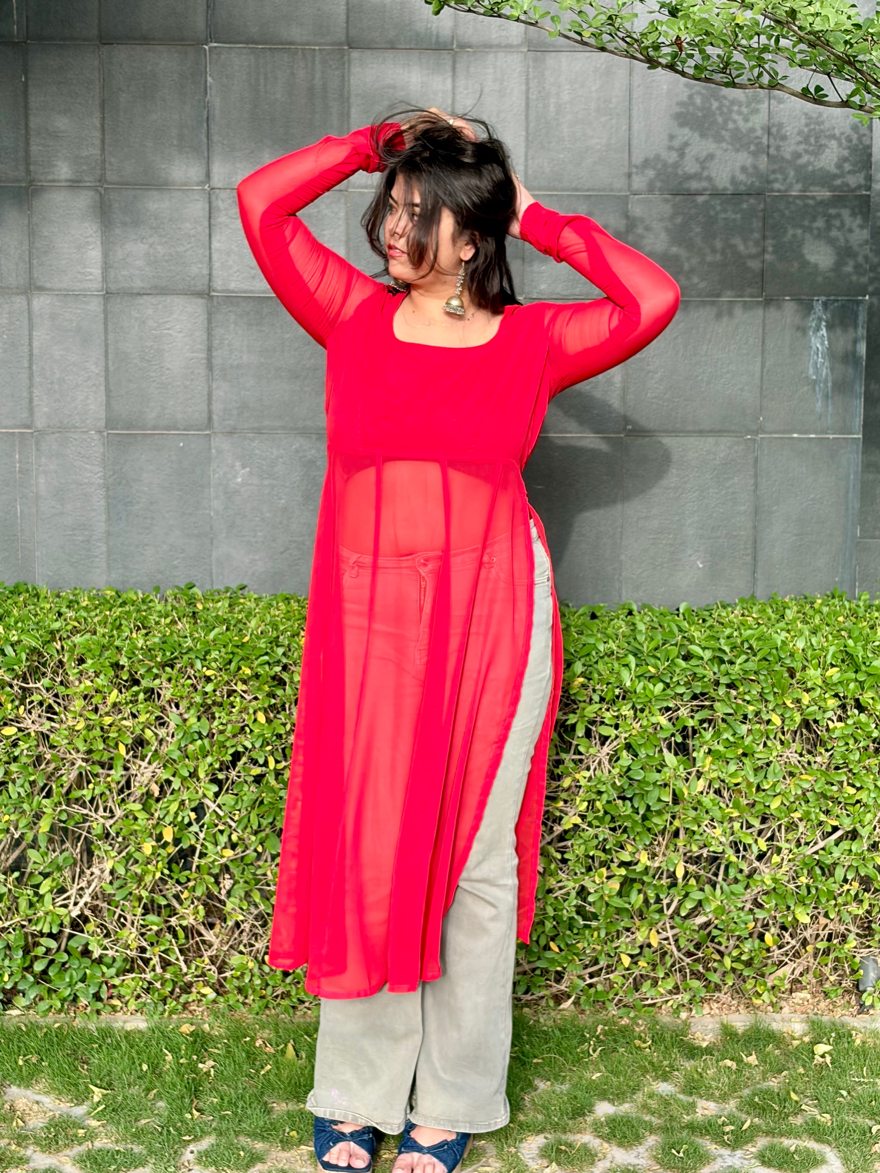 Myra Long Kurti - Red