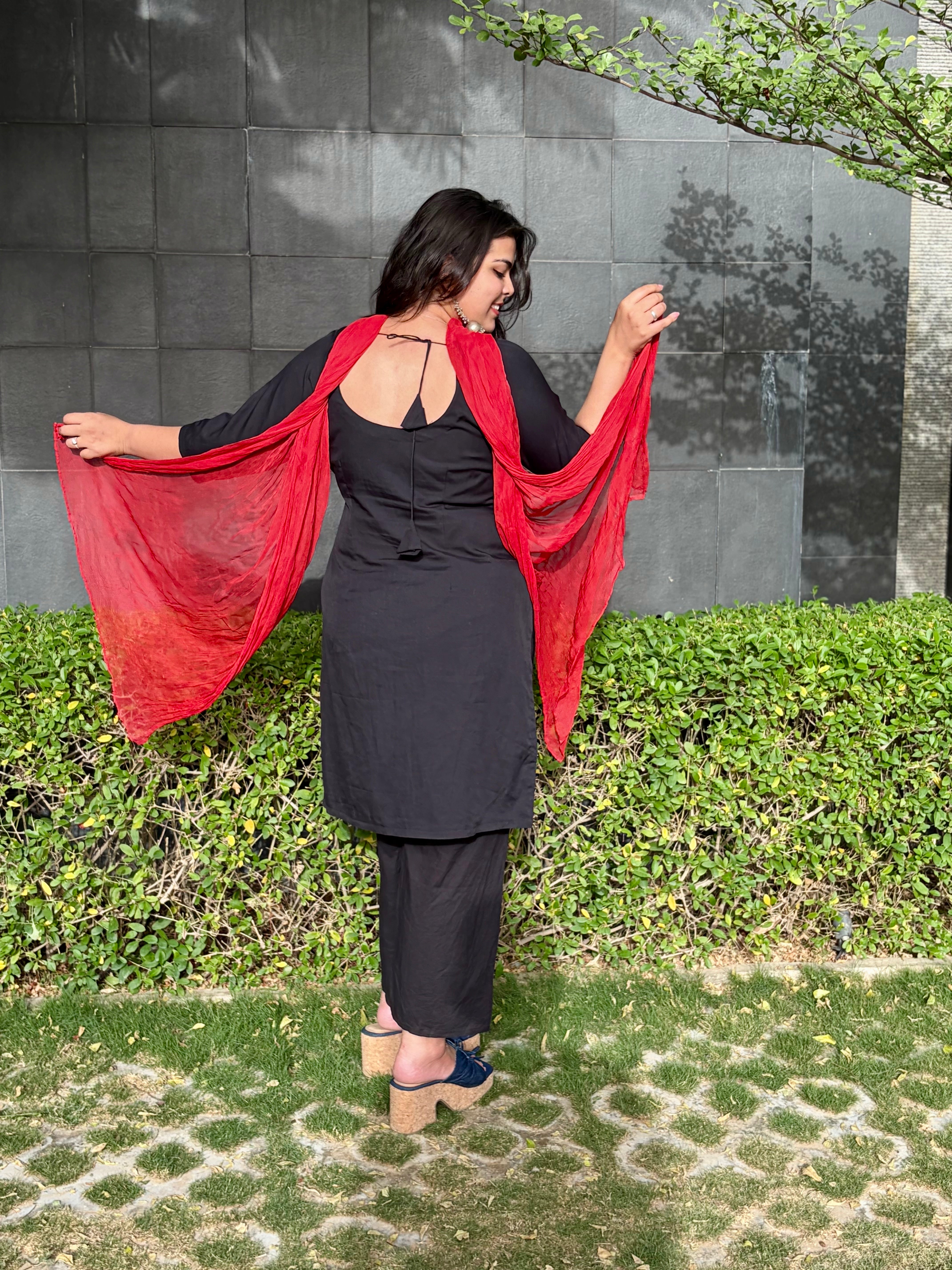 Rooh - Classic Black with Red Dupatta