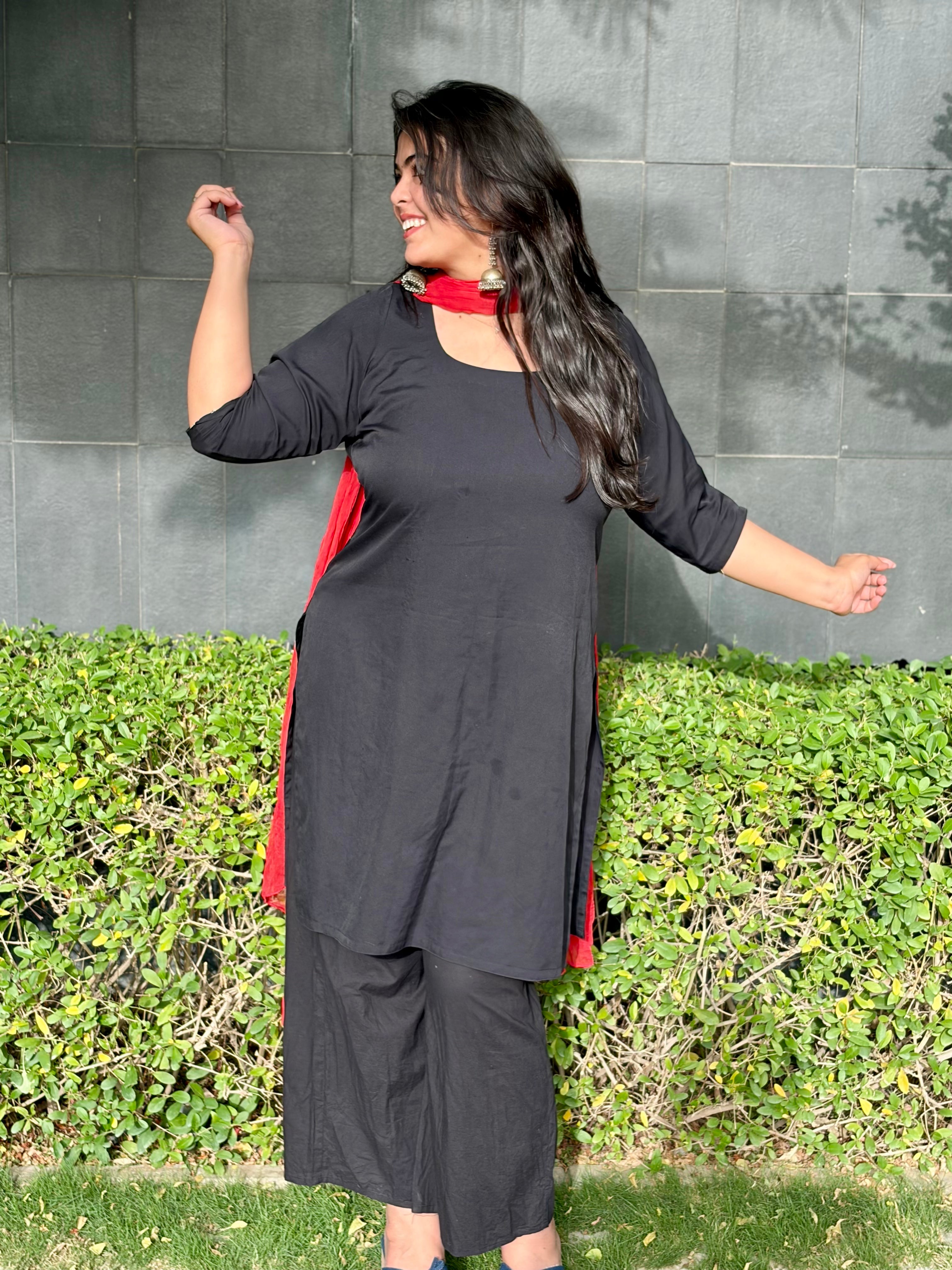 Rooh - Classic Black with Red Dupatta