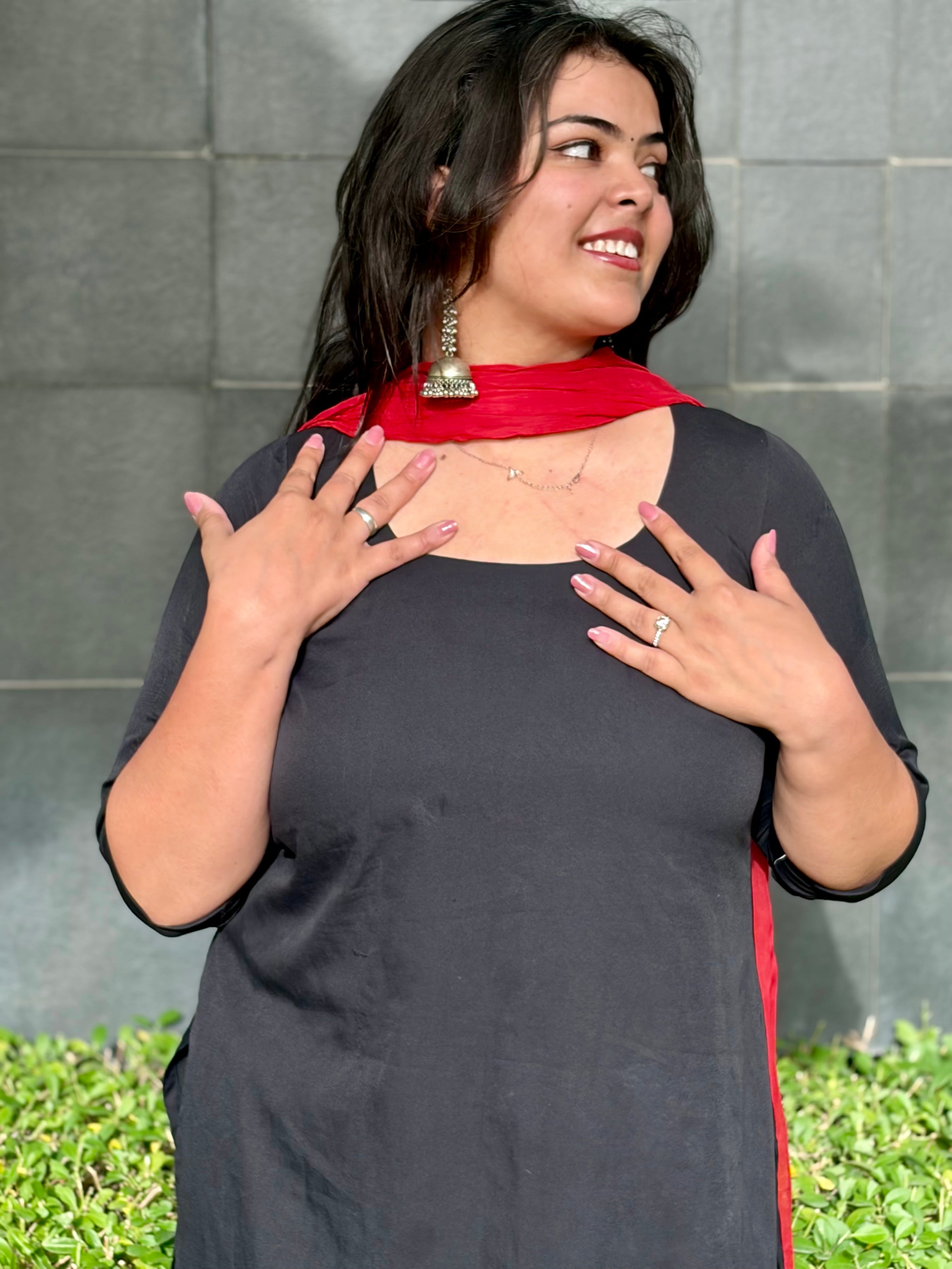 Rooh - Classic Black with Red Dupatta