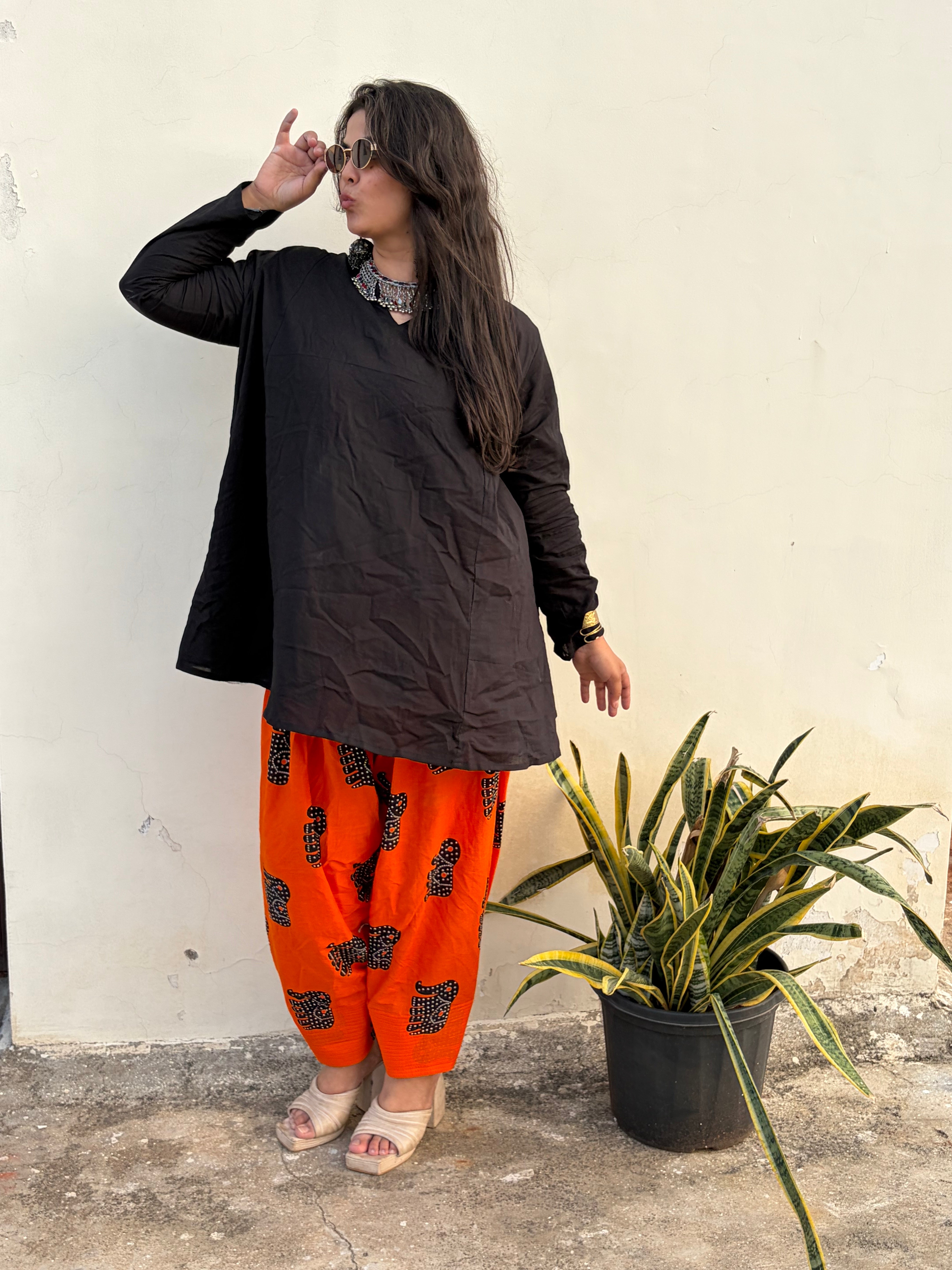 Black-Orange Farsi Salwar Set