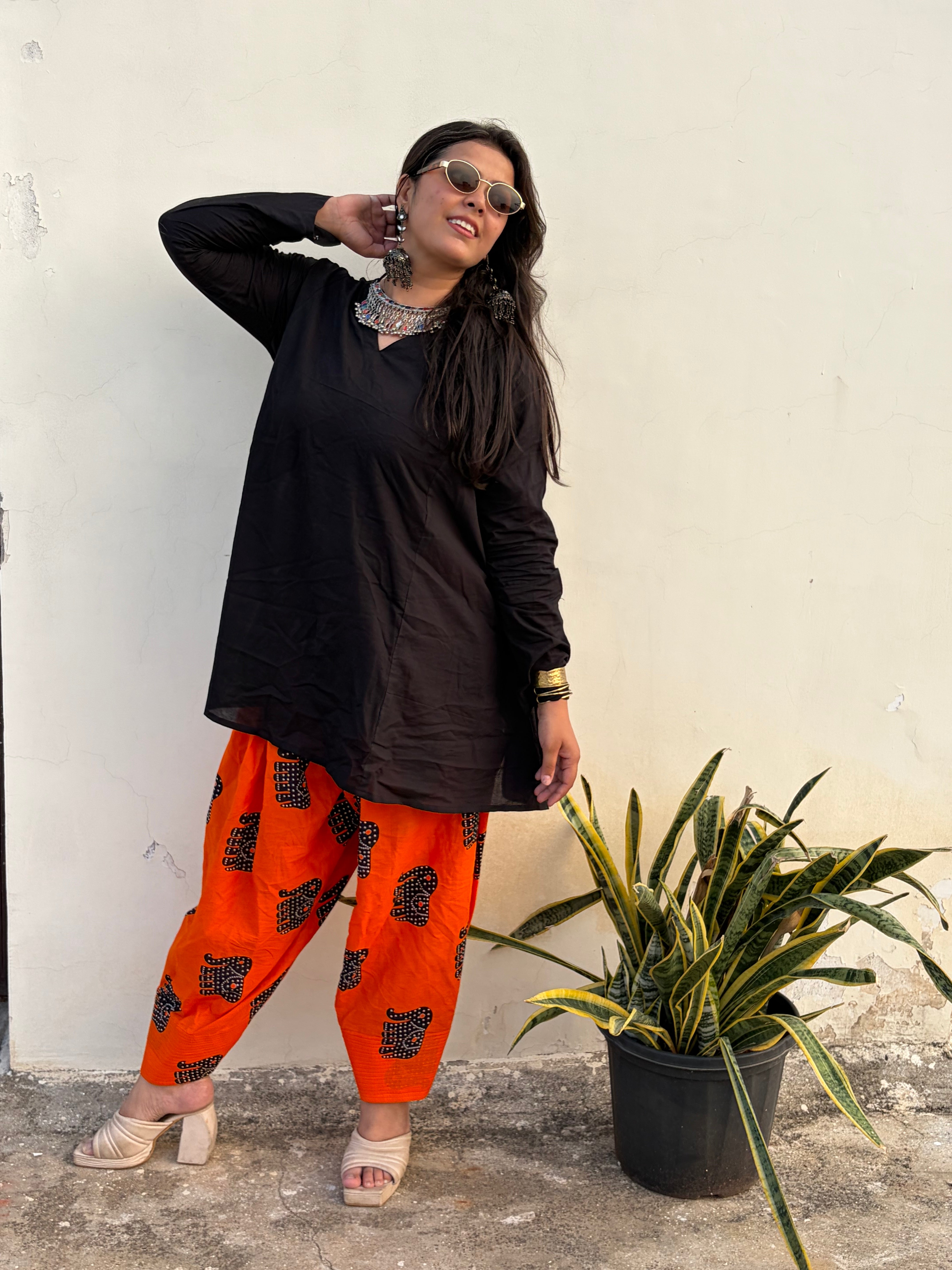 Black-Orange Farsi Salwar Set