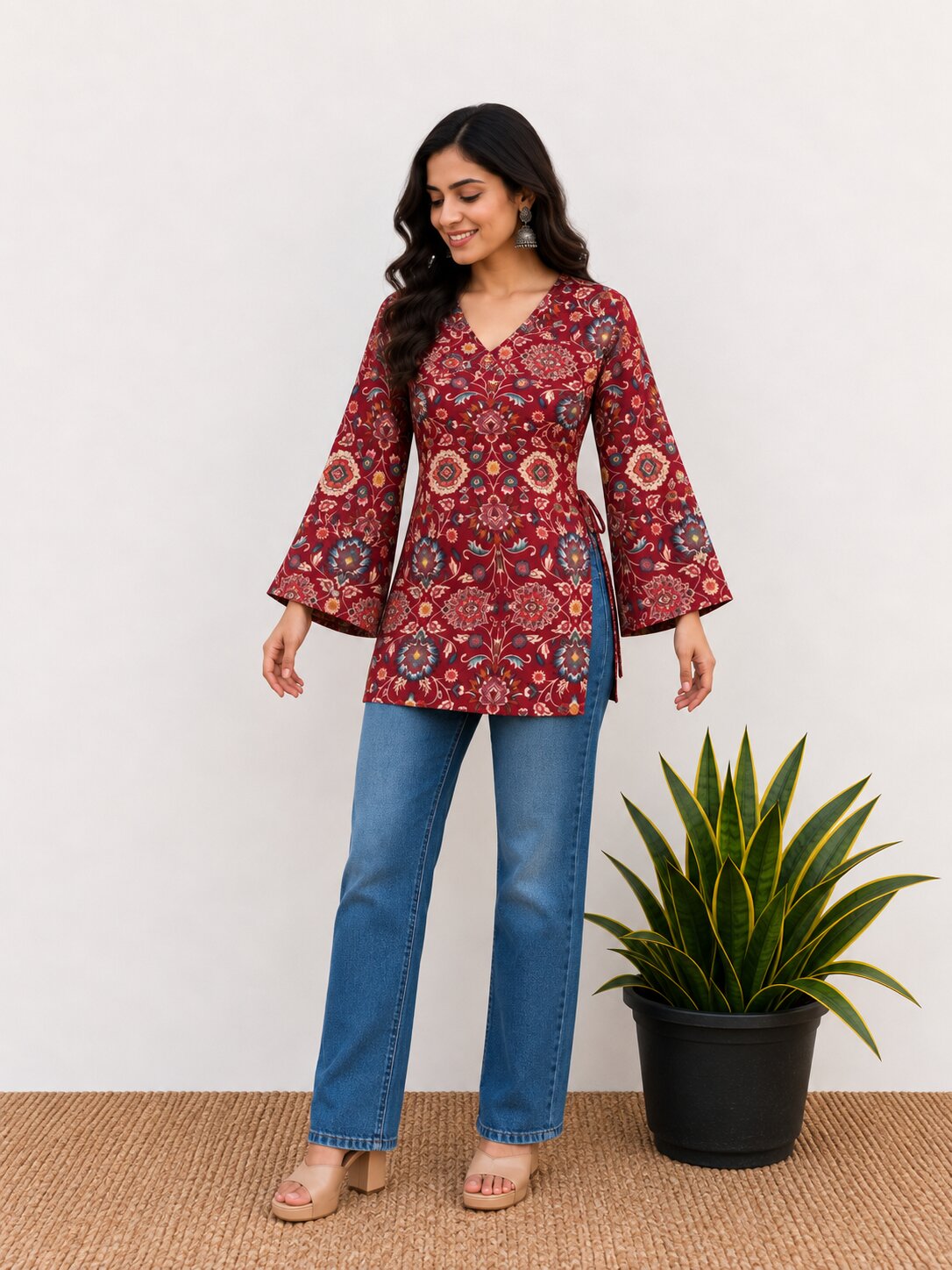 Sanjh Red Short Kurti