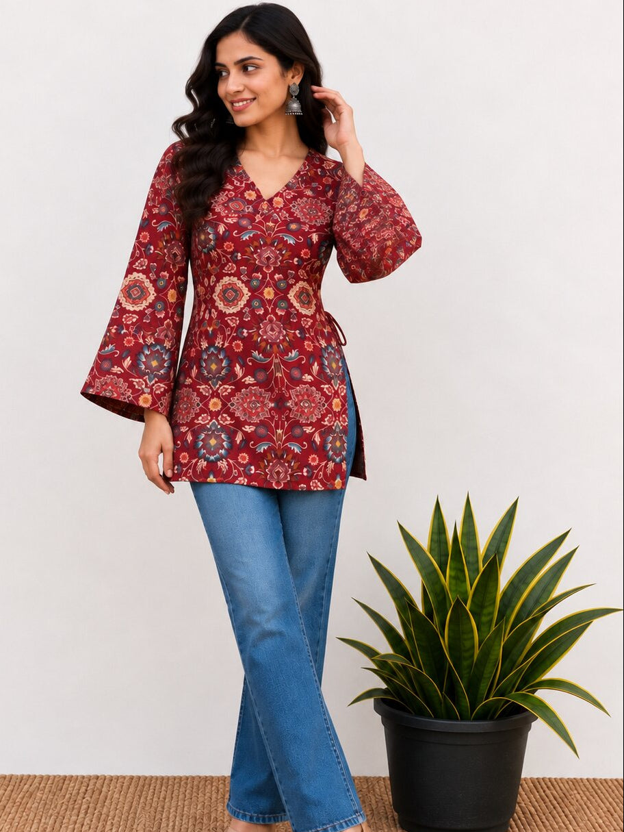 Sanjh Red Short Kurti