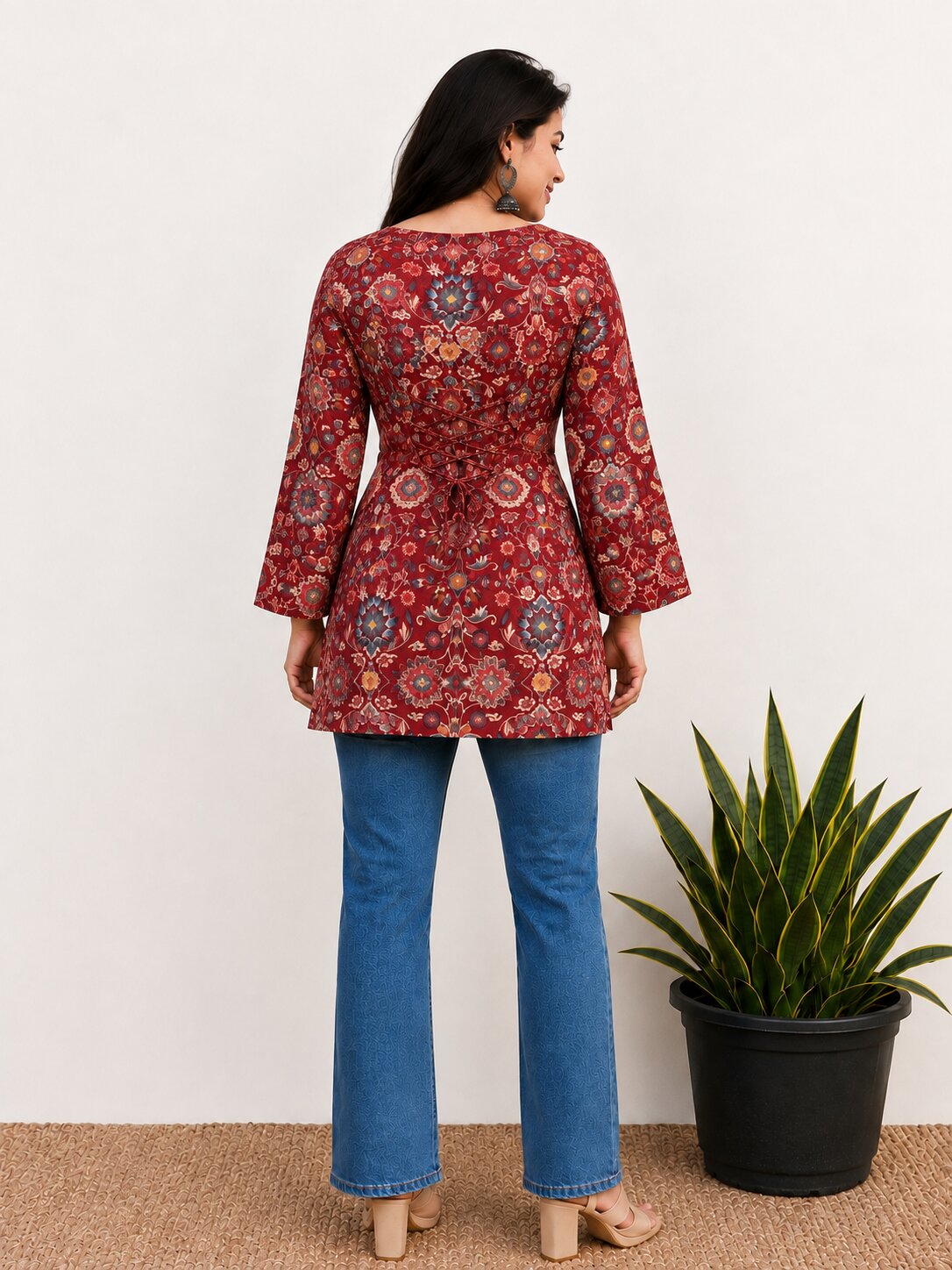 Sanjh Red Short Kurti