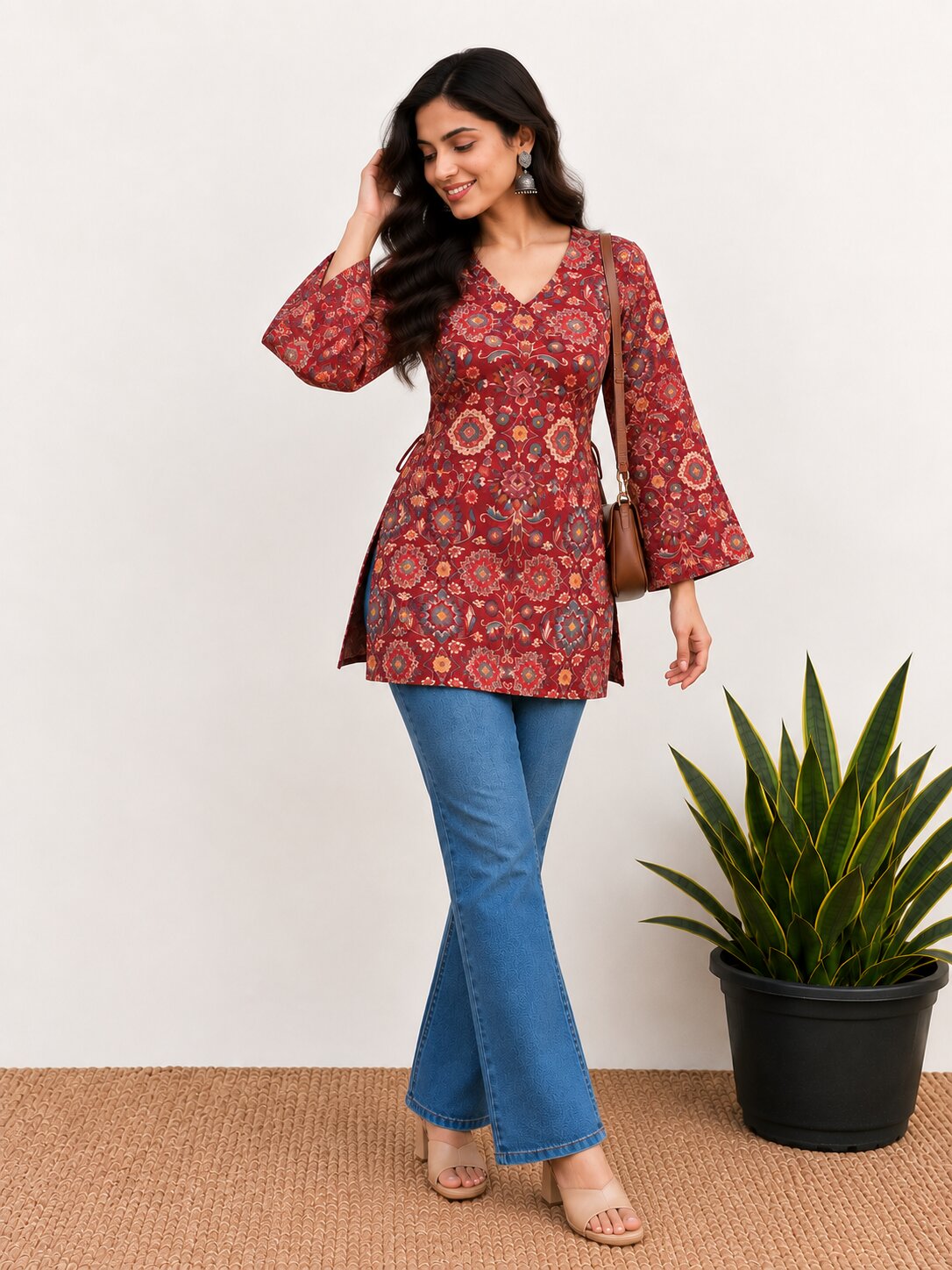 Sanjh Red Short Kurti