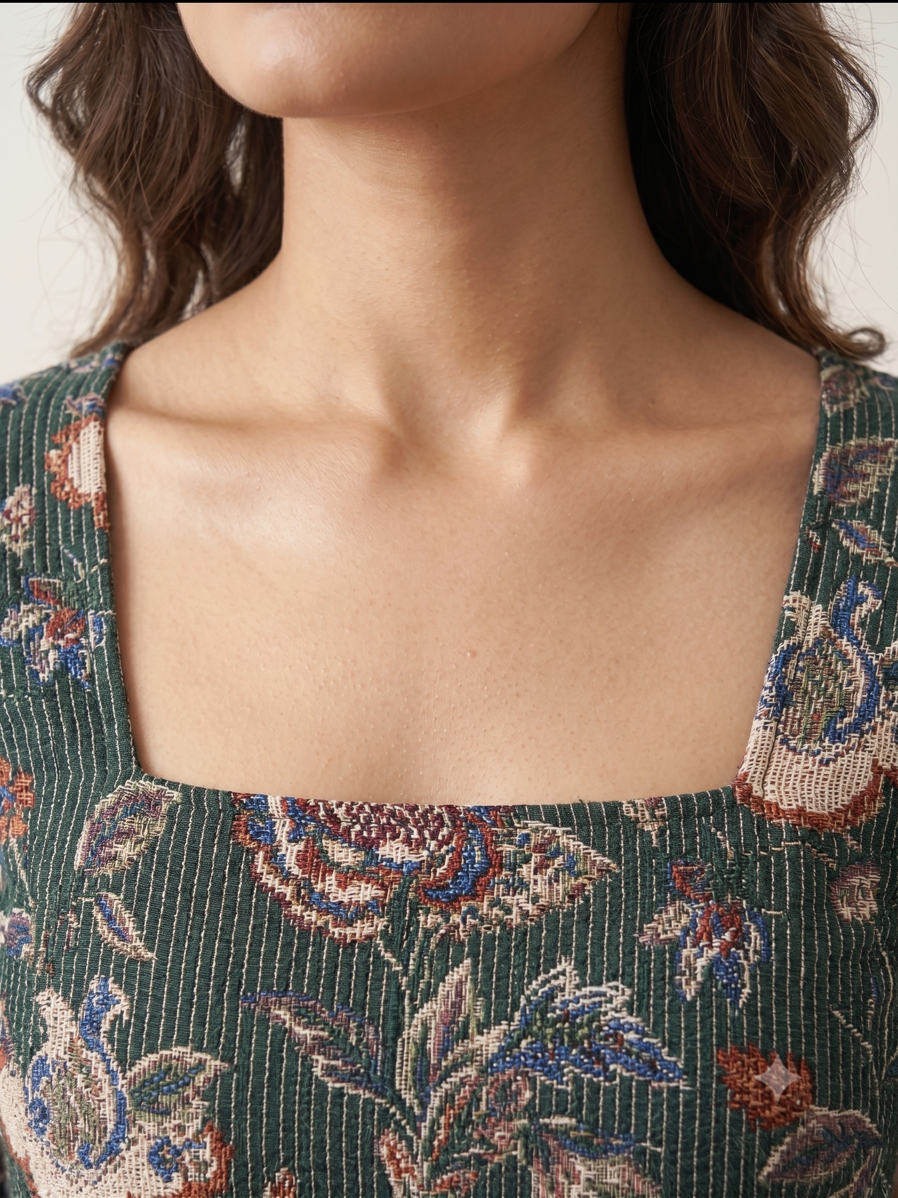 Green Floral Kantha Cotton Kurti