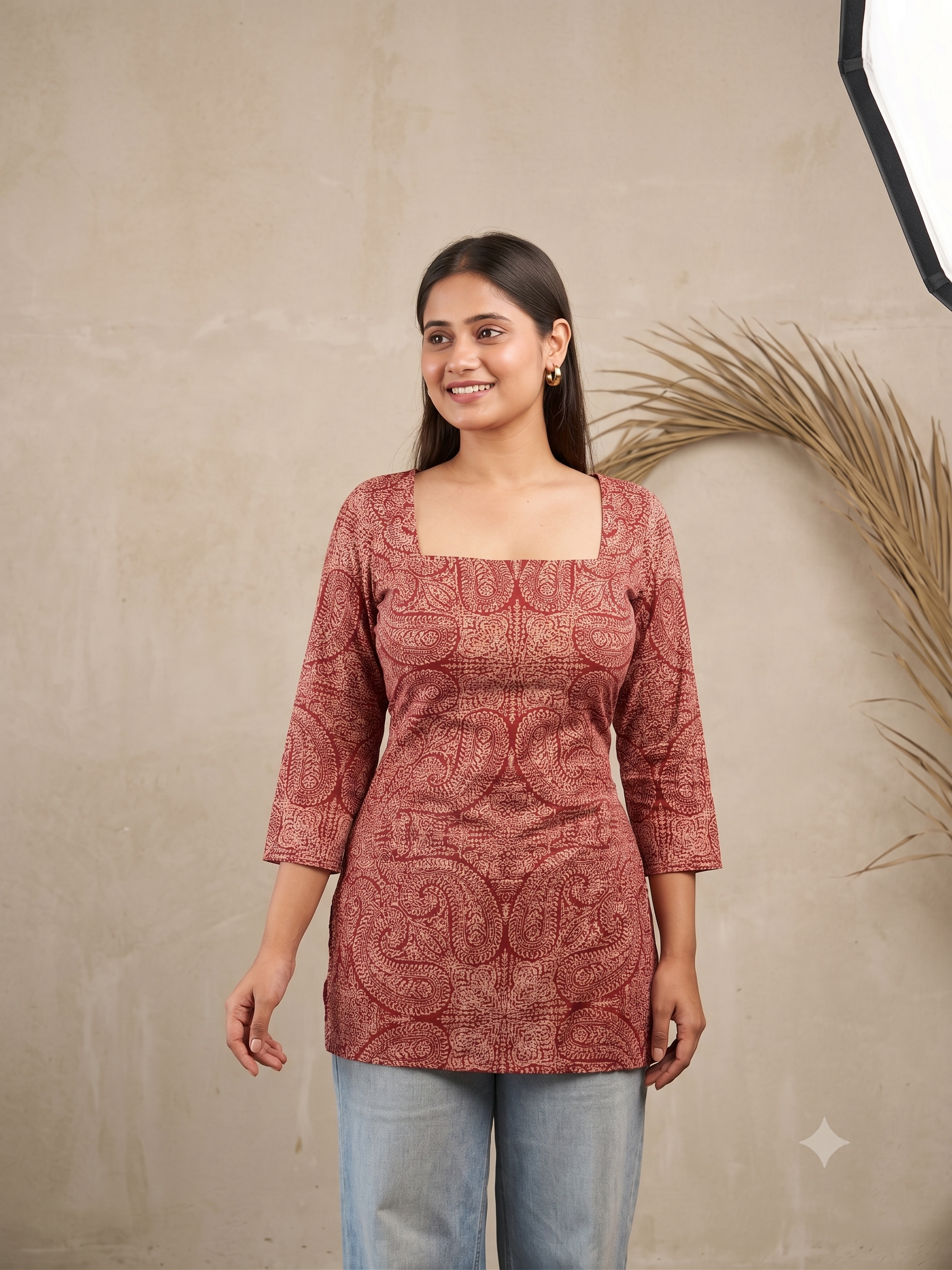 Girah - Red Square Neck Short Kurti